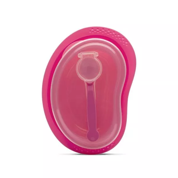 Set de hranire 3 piese, contine farfurie, castron cu capac, lingurita, 6 luni+, Pink 1