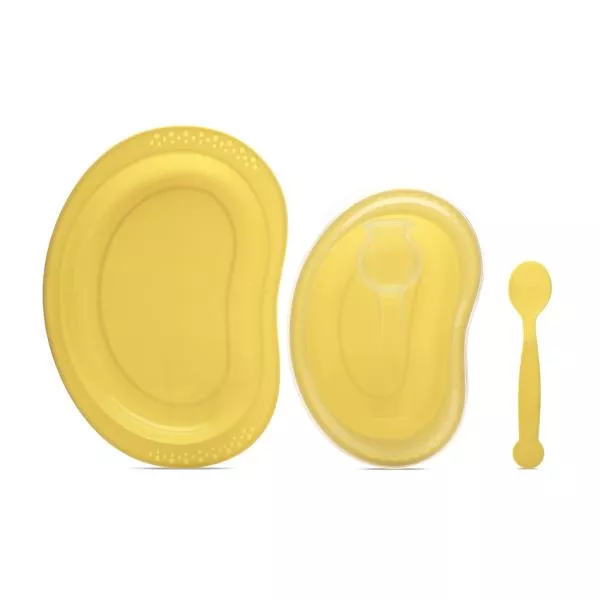 Set de hranire 3 piese, contine farfurie, castron cu capac, lingurita, 6 luni+, Yellow 2