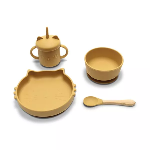 Set de hranire din silicon natural, 4 piese, 6 luni+, Yellow 1