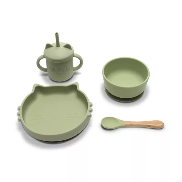 Set de hranire din silicon natural, 4 piese, 6 luni+, Fresh Green 1