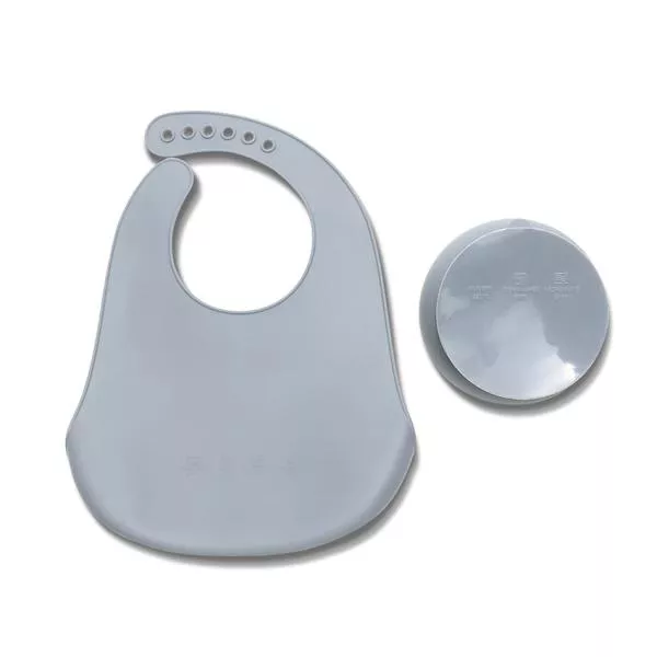 Set de hranire din silicon natural, contine bol cu vacuum si baveta, 6 luni+, Grey 2