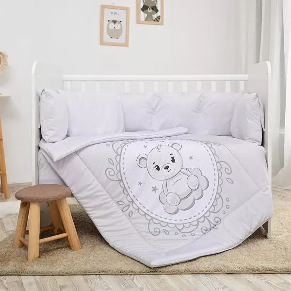 Set lenjerie 7 piese, Lorelli, Lily, bumbac ranforce, pentru paturi 60 x120 cm, Little Bear Grey 1