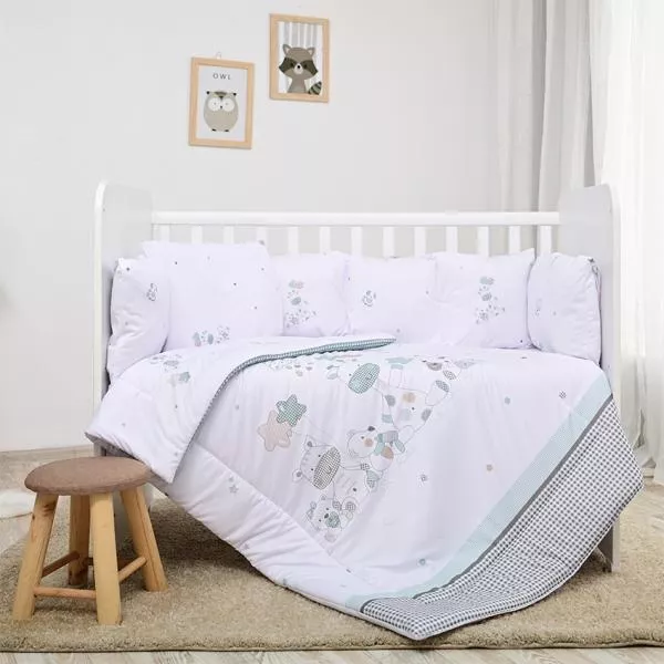Set lenjerie 7 piese, Lorelli, Lily, bumbac ranforce, pentru paturi 60 x120 cm, Giraffe 1