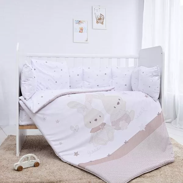 Set lenjerie 7 piese, Lorelli, Lily, bumbac ranforce, pentru paturi 60 x120 cm, Honey Bunny Beige 1