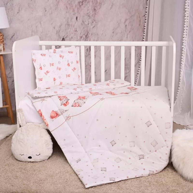 Set lenjerie pat 3 piese, bumbac ranforce, Cosy, Bears & Piollws Beige 3