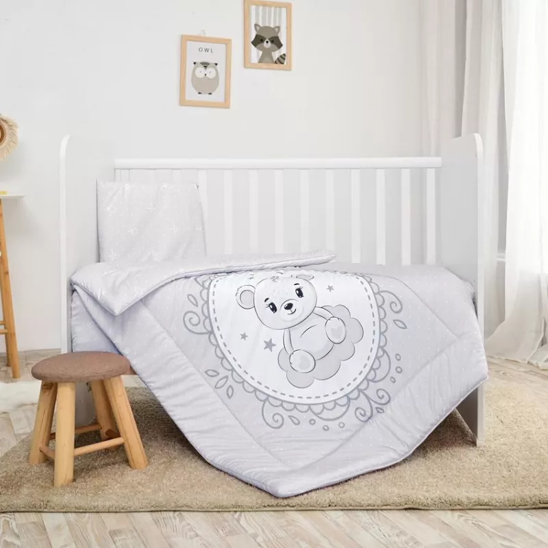 Set lenjerie pat 3 piese, bumbac ranforce, Cosy, Little Bear Grey 3