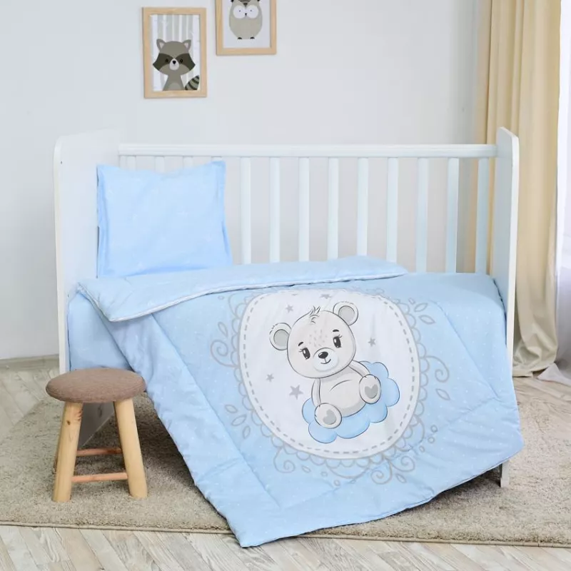 Set lenjerie pat 4 piese, bumbac ranforce, Little Bear Blue 3
