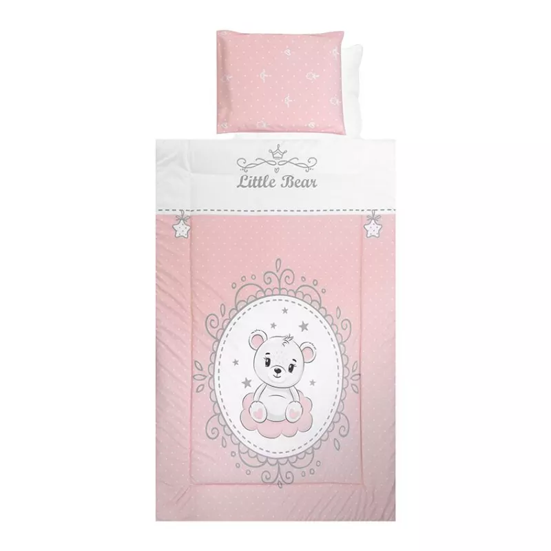 Set lenjerie pat 4 piese, bumbac ranforce, Little Bear Pink 1