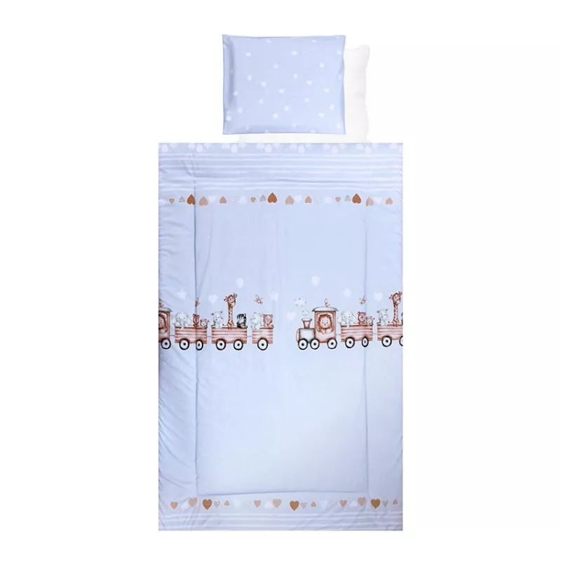Set lenjerie pat 4 piese, bumbac ranforce, Train Blue 1