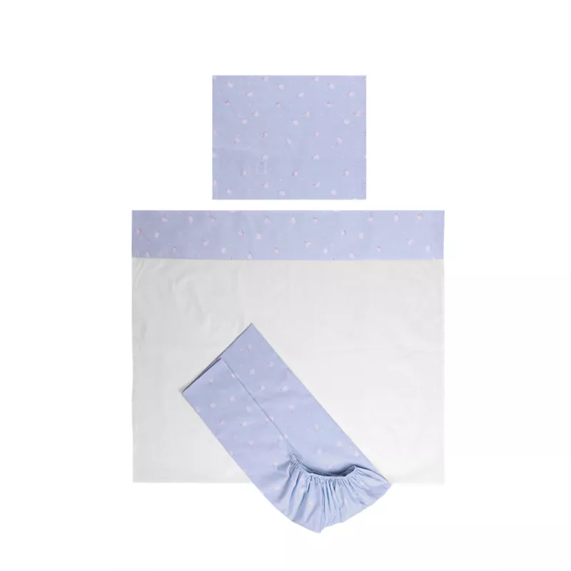 Set lenjerie pat 60 x 120 cm Tiny Dream, 3 piese, bumbac ranforce, Train Blue 1