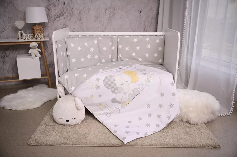 Set lenjerie pat 60/120,  Smile, bumbac ranforce, Grey Elephant Stars 2