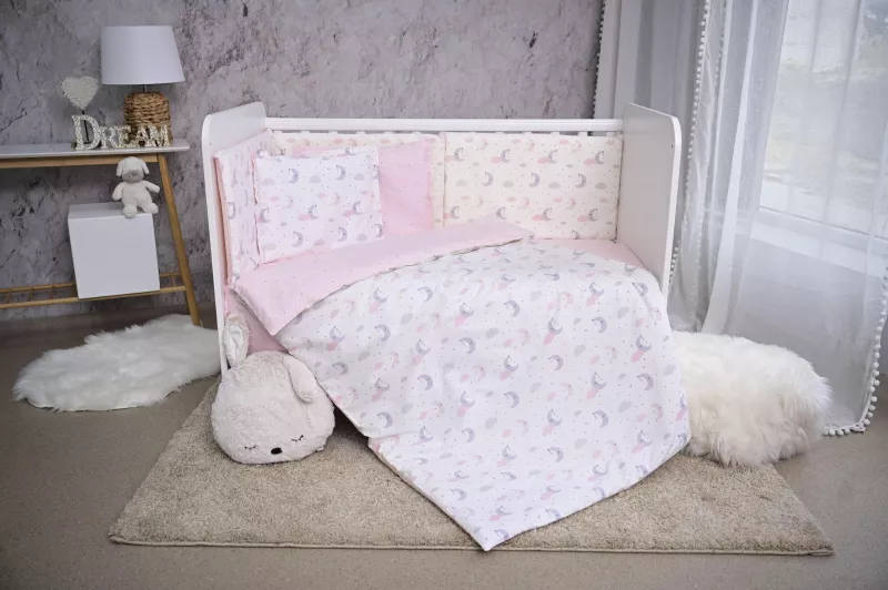 Set lenjerie pat 60/120,  Smile, bumbac ranforce, Pink Moons & Stars 2