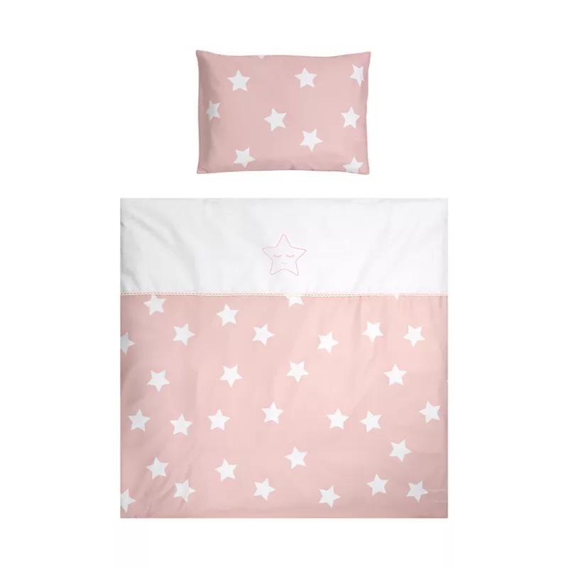 Set lenjerie pat 7 piese, bumbac ranforce, pentru pat balansoar First Dreams, Pale Blush Stars 2