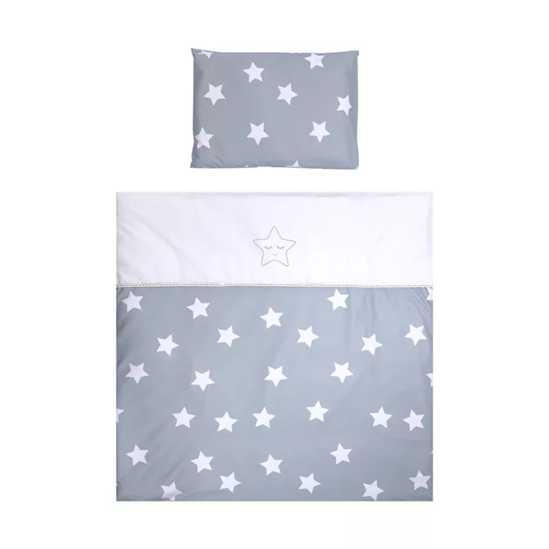 Set lenjerie pat 7 piese, bumbac ranforce, pentru pat balansoar First Dreams, Blue Grey Mist Stars 2