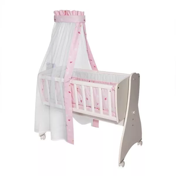 Set lenjerie pat 7 piese, bumbac ranforce, pentru pat balansoar First Dreams, Butterflies Pink 1