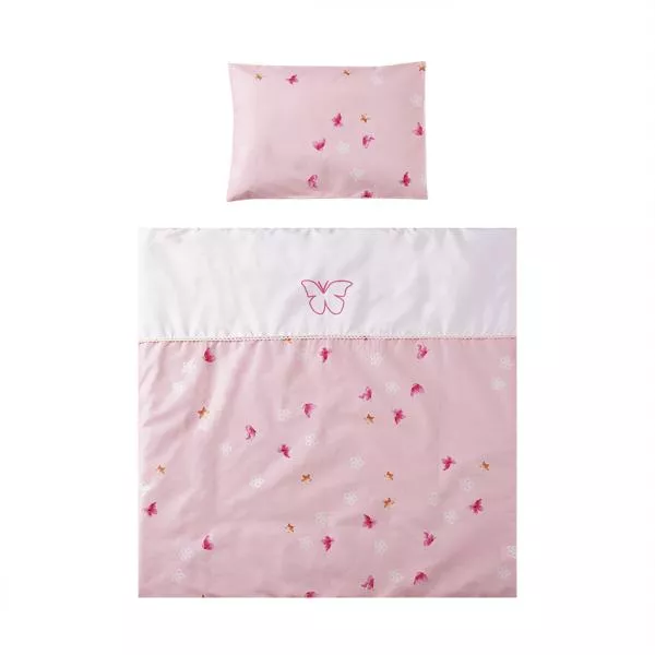 Set lenjerie pat 7 piese, bumbac ranforce, pentru pat balansoar First Dreams, Butterflies Pink 2