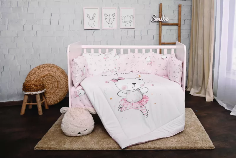 Set lenjerie pat 7 piese, Lily, bumbac ranforce, Pink Balerina Bear 1