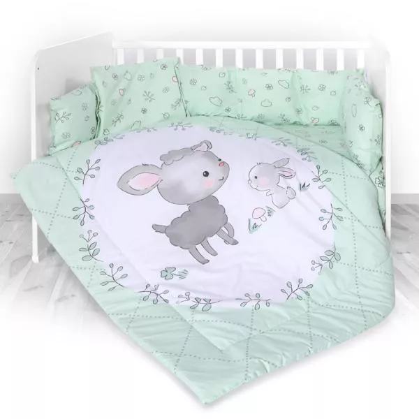 Set lenjerie pat 8 piese, 70x140 cm, bumbac ranforce, Lamb Green 1