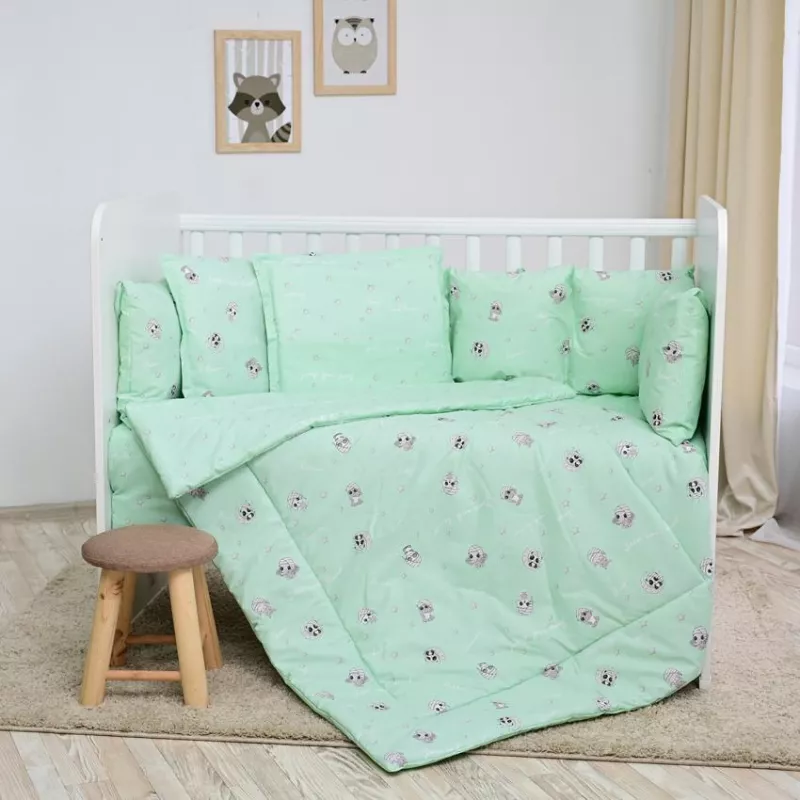 Set lenjerie pat 8 piese, 70x140 cm, bumbac ranforce, Friends Green 1