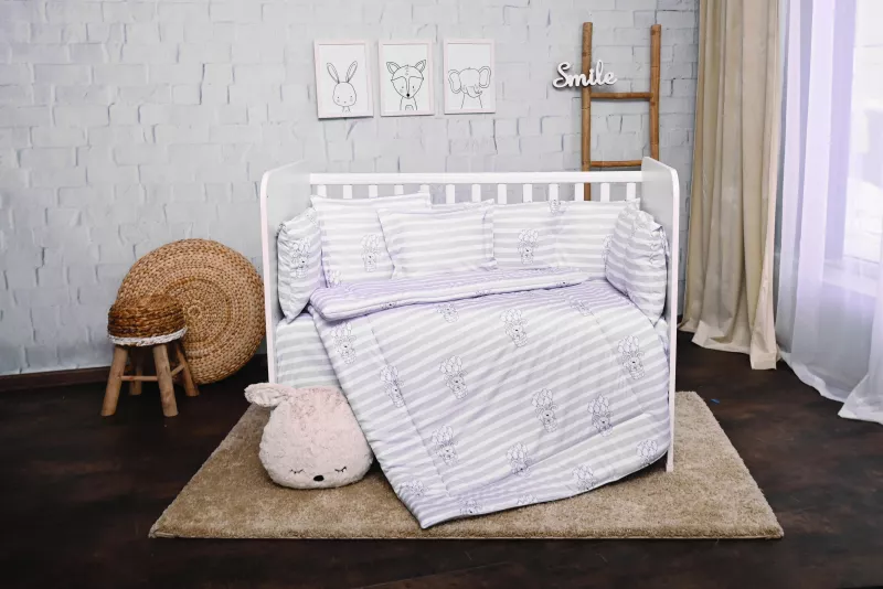 Set lenjerie pat 8 piese, 70x140 cm, bumbac ranforce, Grey Striped 1