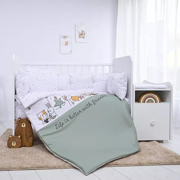 Set lenjerie pat 8 piese, bumbac ranforce, Trend, Happy Friends Mint 1