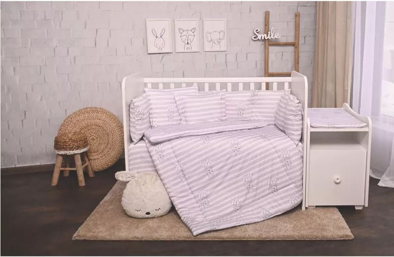 Set lenjerie pat 8 piese, bumbac ranforce, Trend, Grey Striped 1