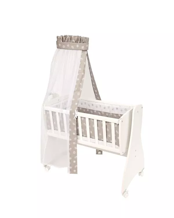 Set lenjerie pat balansoar First Dreams, 7 piese, bumbac ranforce, Abstract Leaves Grey Beige 1