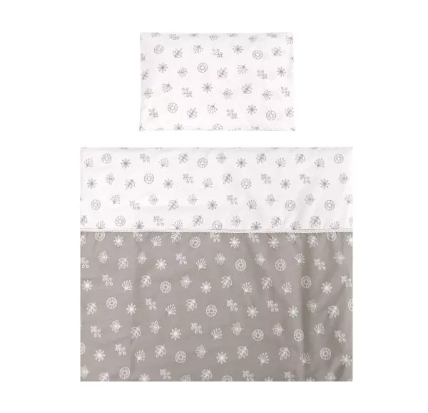 Set lenjerie pat balansoar First Dreams, 7 piese, bumbac ranforce, Abstract Leaves Grey Beige 2