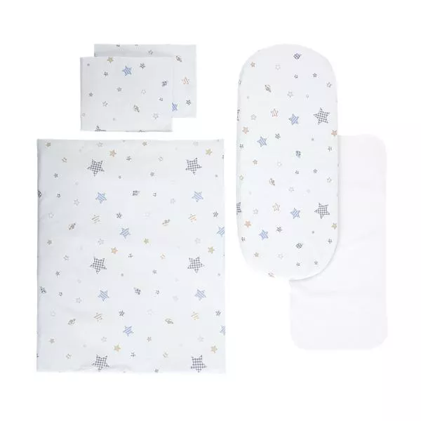 Set lenjerie pentru carucior, cu protectie impermeabila, 6 piese, Bear With Swing Blue 1