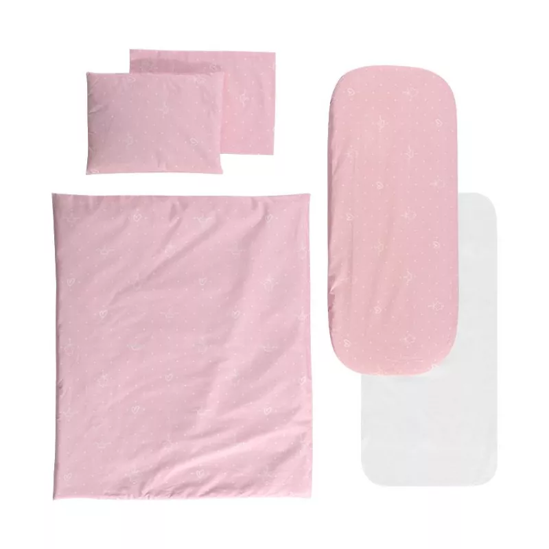 Set lenjerie pentru carucior, cu protectie impermeabila, 6 piese, Little Bear Pink 1