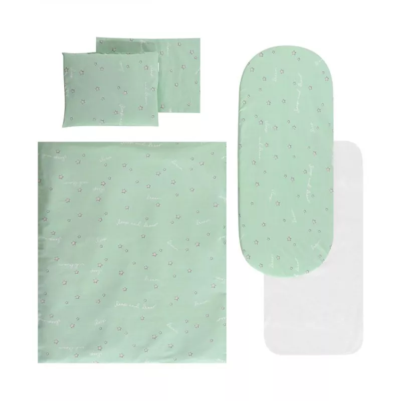 Set lenjerie pentru carucior, cu protectie impermeabila, 6 piese, Green Sleep&Dream 1