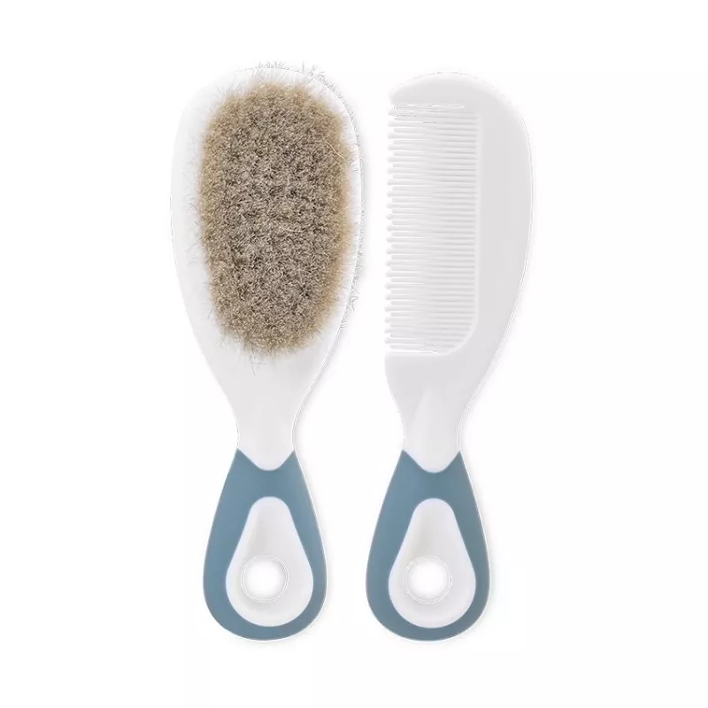 Set pieptan cu perie din par natural, 0 luni+, Blue 1