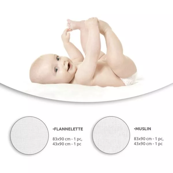 Set scutece 4 piese, flanel si muselina, White 3