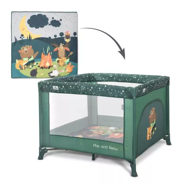 Tarc de joaca Play N Relax, 100x100x75 cm, deschidere laterala cu fermoar, geanta de transport, Green Night 1