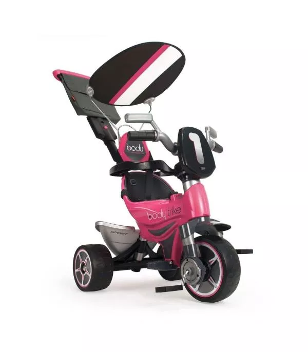 Tricicleta evolutiva pentru copii, Injusa, Body Pink, cu maner parental, include rucsac, 10 luni+ 1
