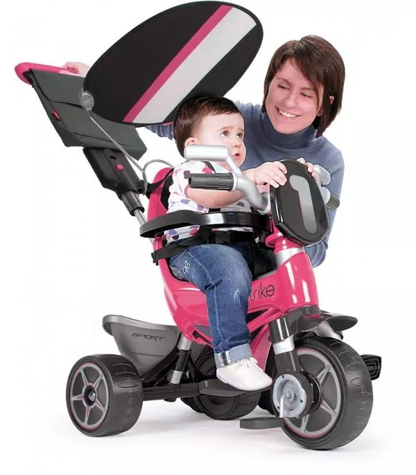 Tricicleta evolutiva pentru copii, Injusa, Body Pink, cu maner parental, include rucsac, 10 luni+ 3