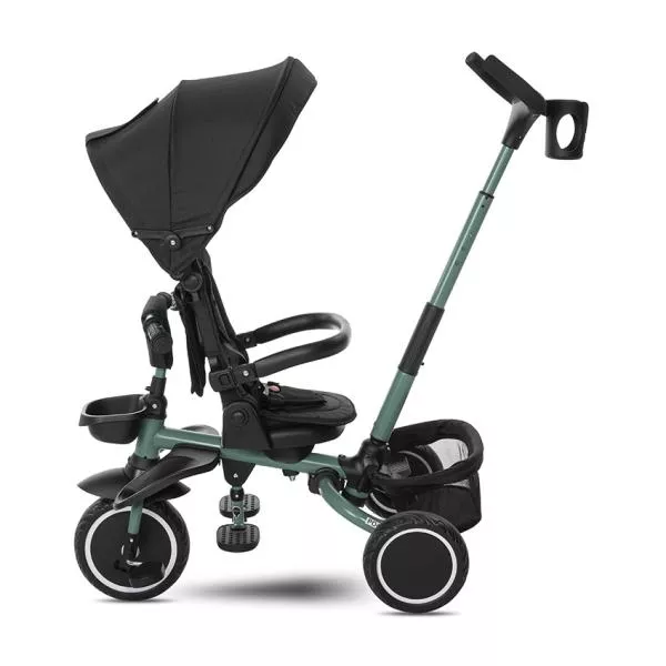 Tricicleta pentru copii, Freccia, multifunctionala, pliabila, sezut rotativ 360 grade, Black & Green 4