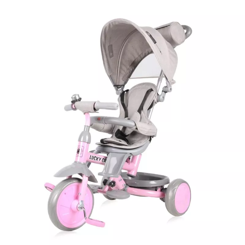 Tricicleta pentru copii, Lucky Crew, multifunctionala, Grey & Pink 1