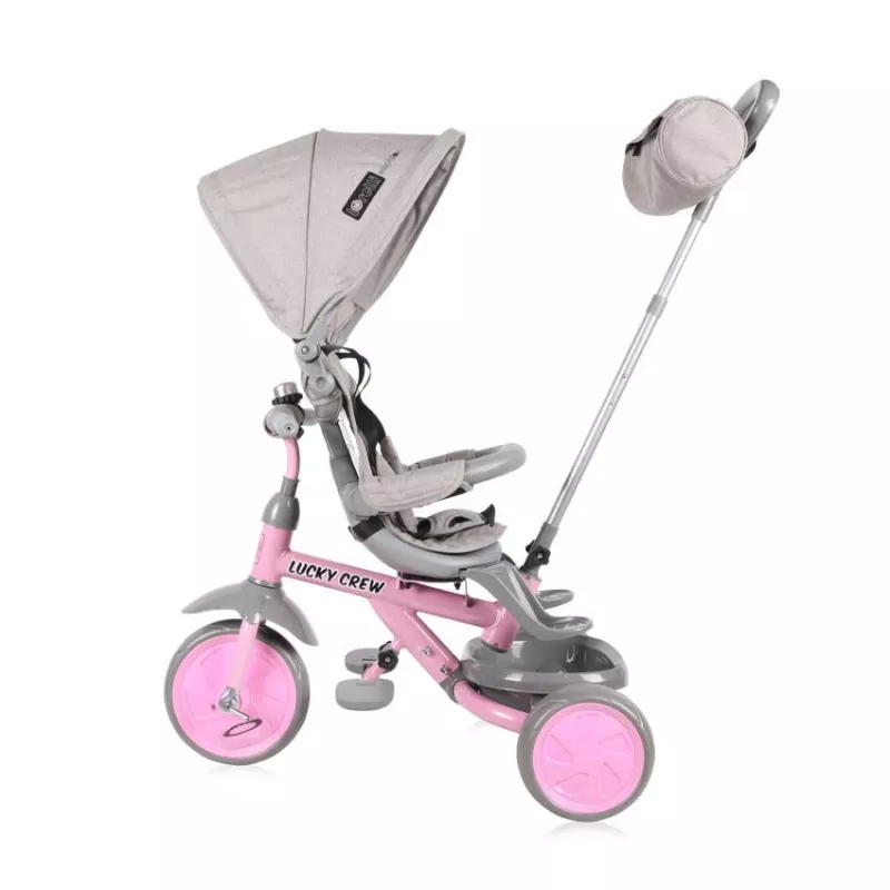 Tricicleta pentru copii, Lucky Crew, multifunctionala, Grey & Pink 3