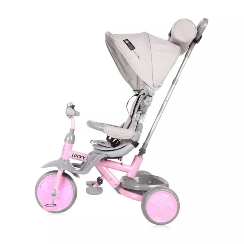 Tricicleta pentru copii, Lucky Crew, multifunctionala, Grey & Pink 4