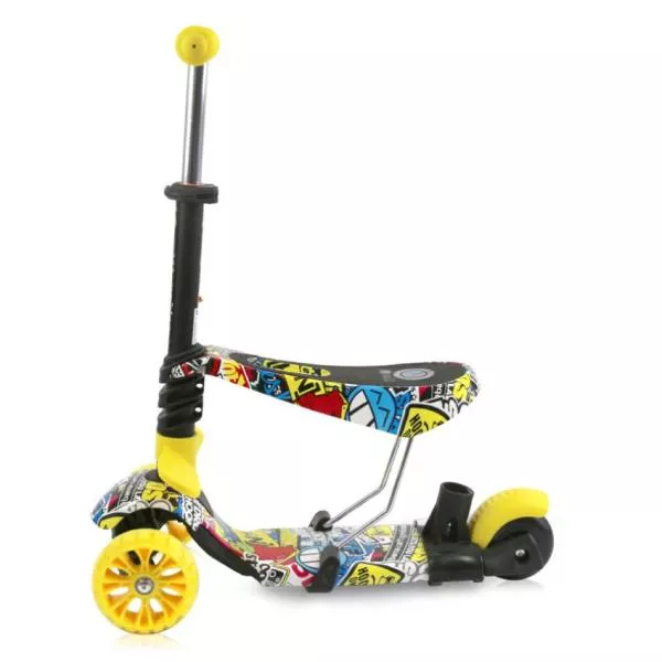 Trotineta reglabila pentru coopii, Draxter, sezut cu spatar, maner parental, 3 ani+, Graffiti Smile 7