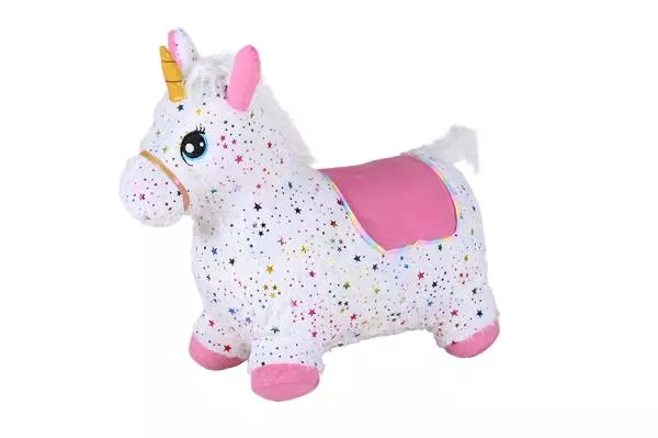 Unicorn gonflabil din plus pentru sarit, Knorr Toys, include pompa de aer, husa moale detasabila din material textil, 63x26x52 cm, pana la 50 kg, 12 Luni+, Pink 1