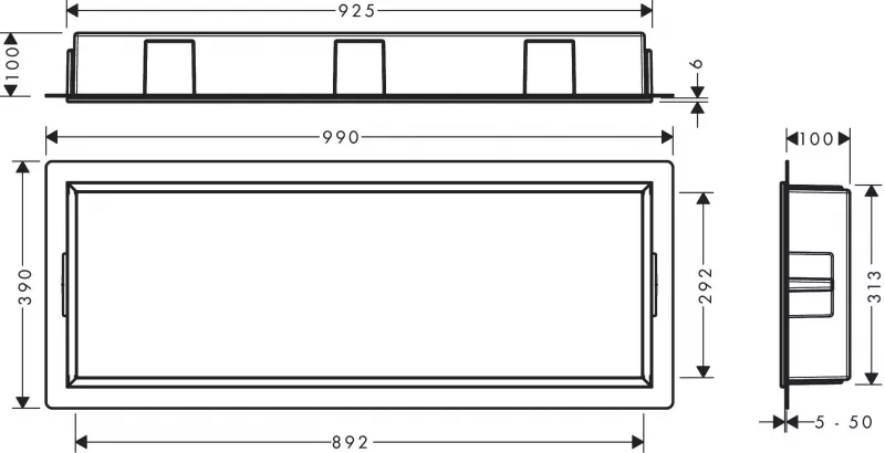 Raft incastrat Hansgrohe XtraStoris, 300 x 900 x 100 mm, otel inoxidabil, mat, alb, 56067700