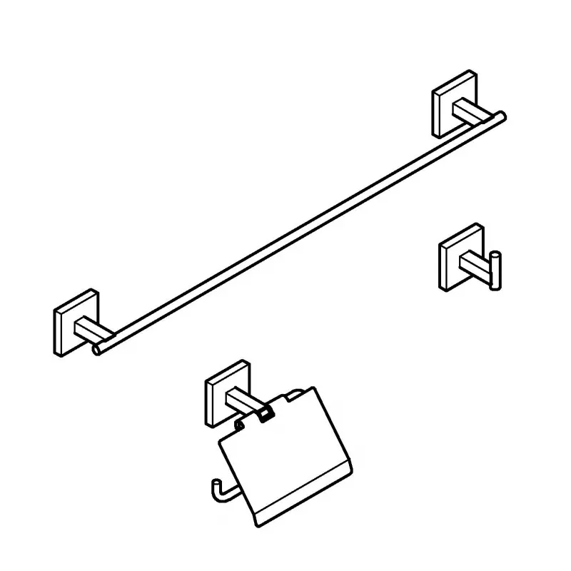 Pachet 3in1 accesorii Grohe Start Cube, bara, agatatoare, suport hartie igienica, pe perete, metal, crom, 41124000