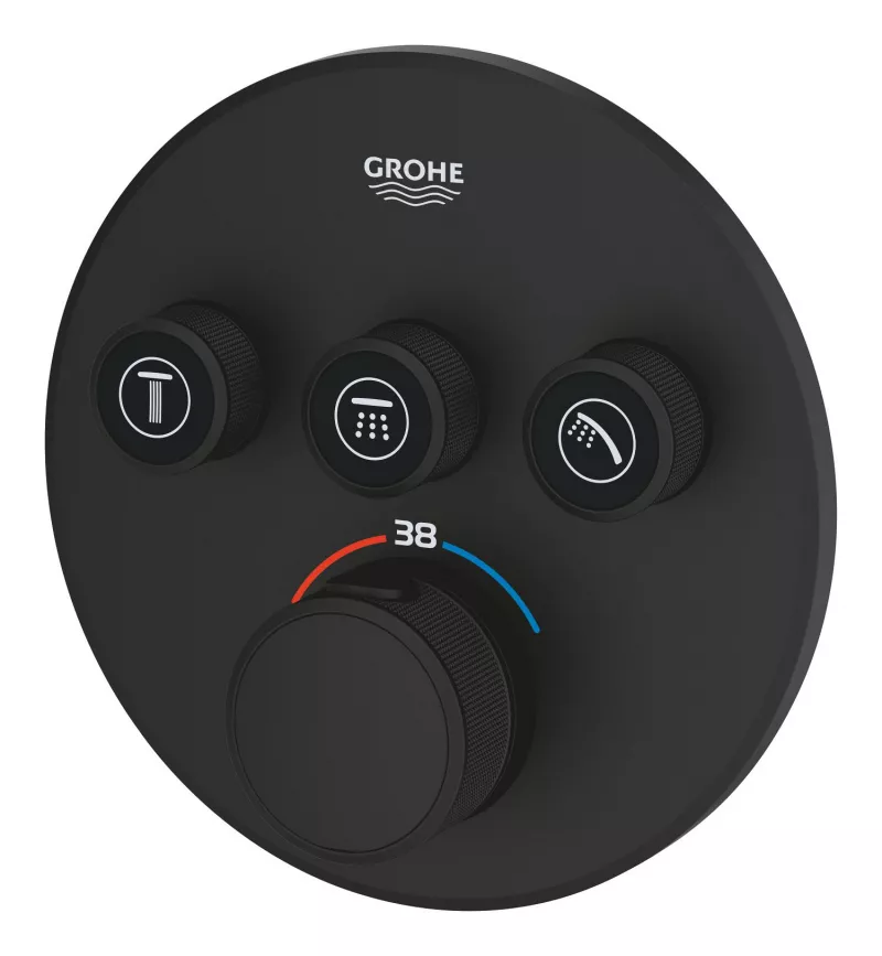 Unitate comanda Grohe SmartControl, termostat, 3 iesiri, necesita valva, mat, negru, 29508KF0