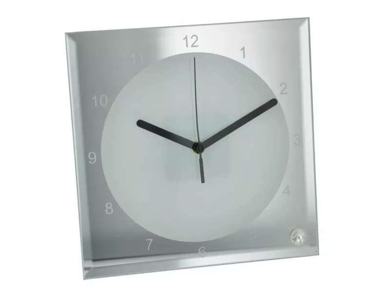 Glass Clock 20cm Square, Black Hands