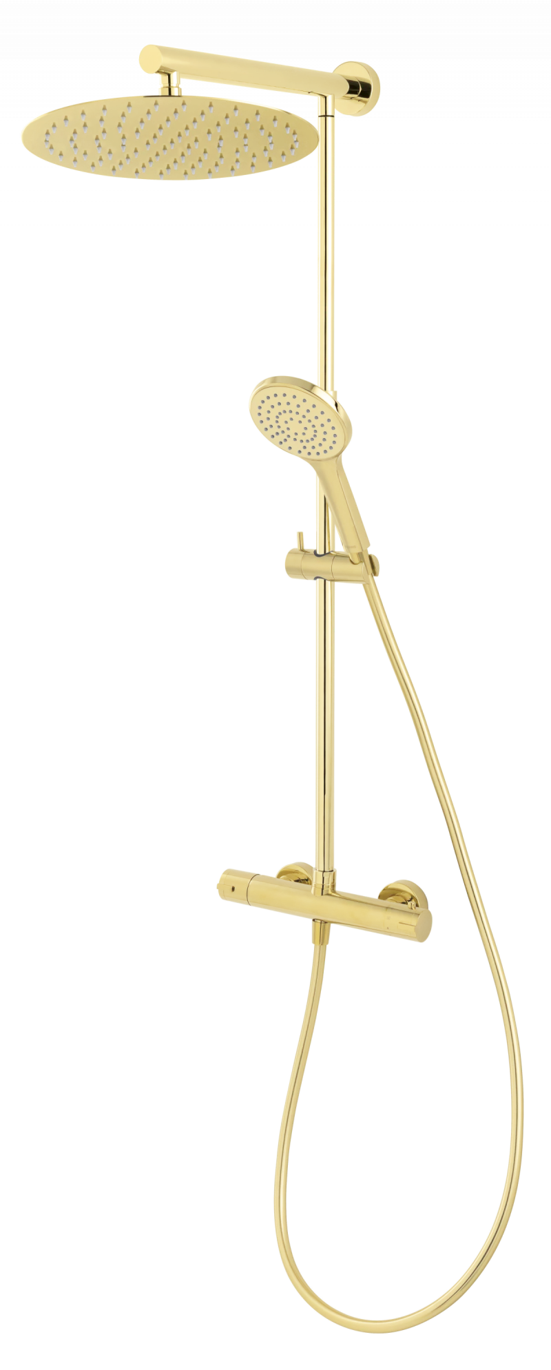 Coloana de dus FDesign Anima cu baterie termostatata, palarie 30 cm, furtun 1.5 m si para mobila, auriu lucios, [],laguna.ro