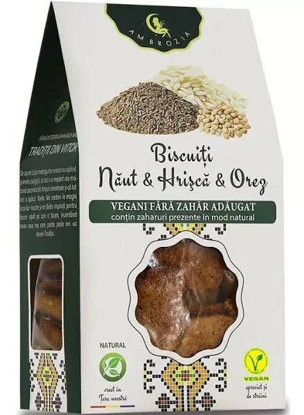 Ambrozia Biscuiti vegani fara zahar cu naut, hrisca si orez x 130 grame, [],medik-on.ro