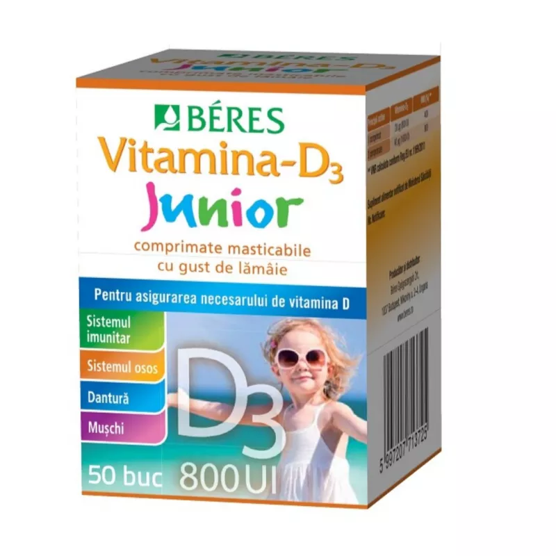 Beres Vitamina D3 Junior 800ui x 50 comprimate masticabile, [],medik-on.ro