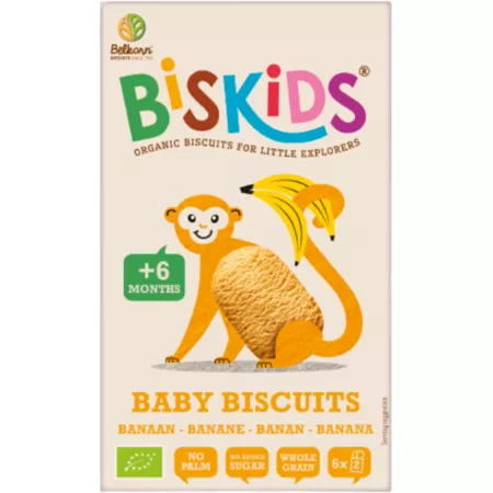 Biskids Baby Biscuiti eco fara zahar cu aroma de banana, de la 6 luni, 120 grame, [],medik-on.ro
